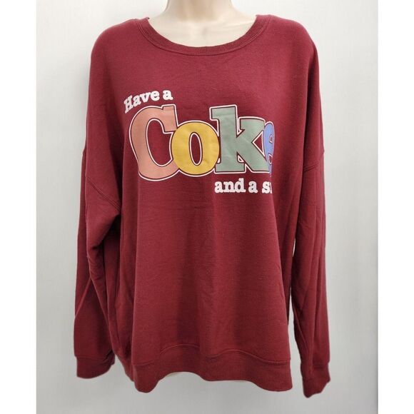 Coca Cola Pullover Sweatshirt Women's Size XL Burgandy Red, Light, Oversized - Picture 7 of 7